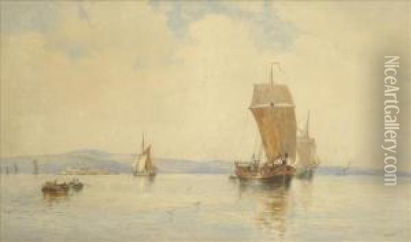 Sailing Boatsat The Entrance To A Harbour Oil Painting - Walter William May