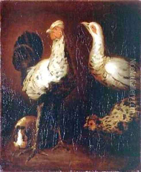 A cock two hens and a guinea pig Oil Painting - Theodore Gericault