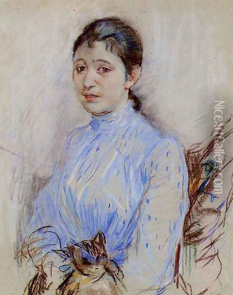 Young Woman In A Blue Blouse Oil Painting - Berthe Morisot