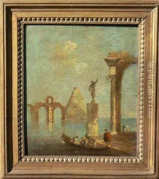  Gondole Pres Des Ruines  Oil Painting - Francesco Guardi