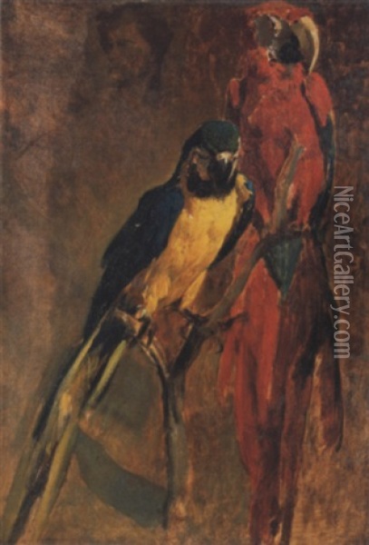 Deux Perroquets Oil Painting - Henri Regnault
