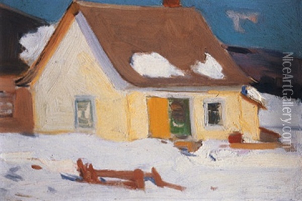 Small Farm House In The Halls Of Baie St. Paul Oil Painting - Clarence Alphonse Gagnon