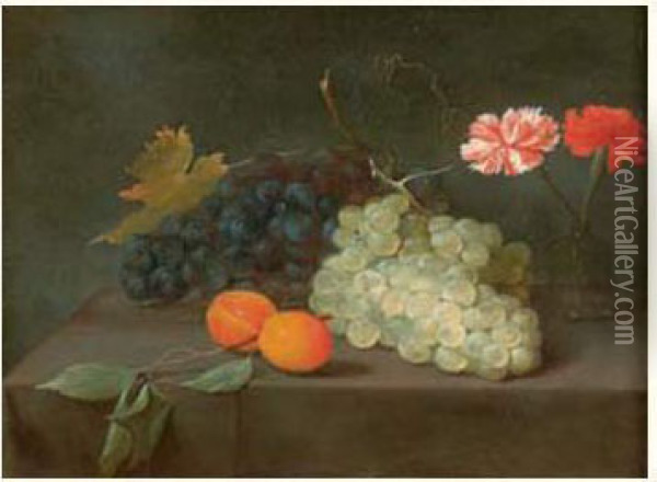 Nature Morte Aux Raisins, Abricots Et Fleurs Oil Painting - Jacob Fopsen van Es