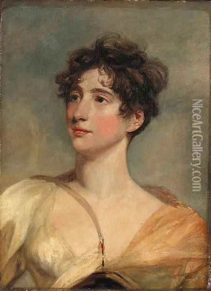 Portrait of Mrs Frances Jerningham as Hebe, bust-length, in a white dress and yellow shawl Oil Painting - John Hoppner