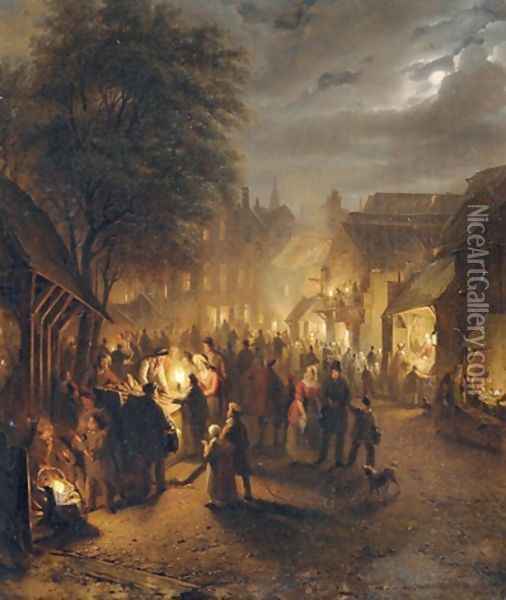 The busy nightmarket Oil Painting - Georg-Gillis Haanen