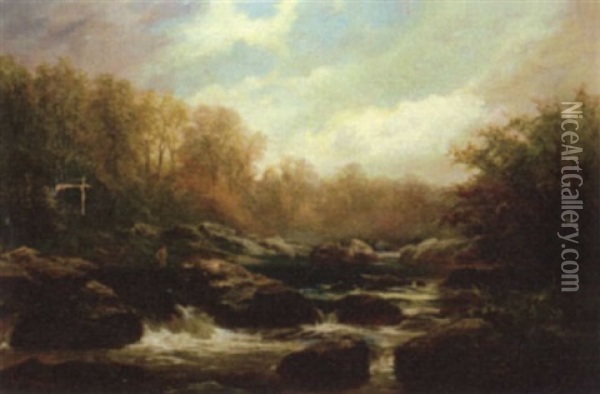 Fisherman At A Rapids Oil Painting - George Henry Jenkins