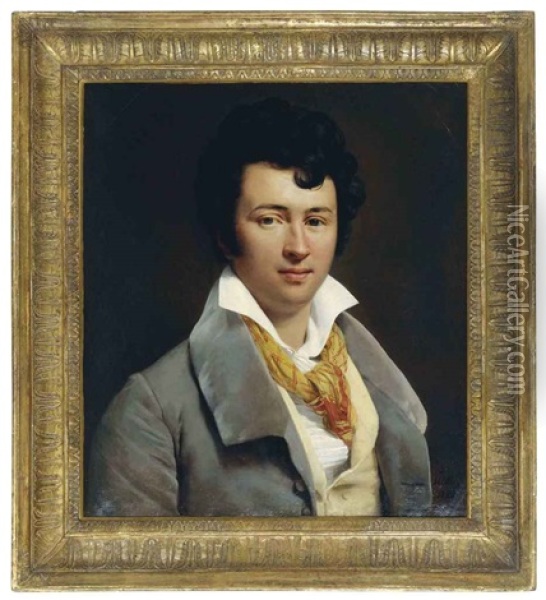 Portrait Of A Young Man Wearing A Yellow Scarf Oil Painting - Francois Edouard Picot