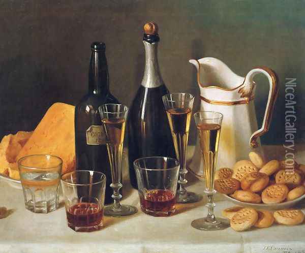 Still Life: Cognac and Biscuits Oil Painting - John Defett Francis