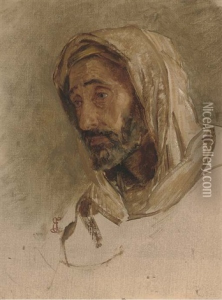 Portrait Of A Man In Arab Dress Oil Painting - Edwin Long