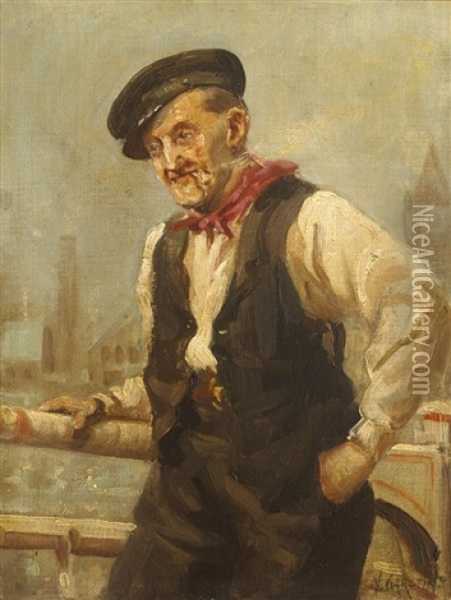 Man Smoking A Pipe Oil Painting - Norman Garstin