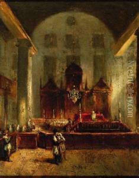 Interieur Van De Portugese Synagoge In Amsterdam Oil Painting - Jean-Baptist Tetar Van Elven