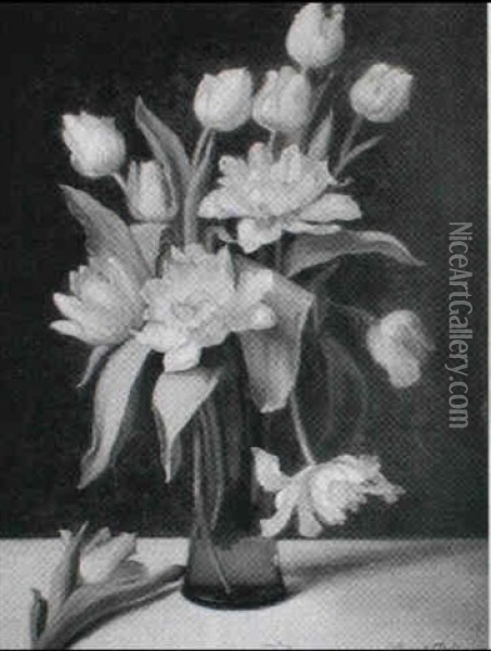 Tulipaner I Vase Oil Painting - Augusta Dohlmann