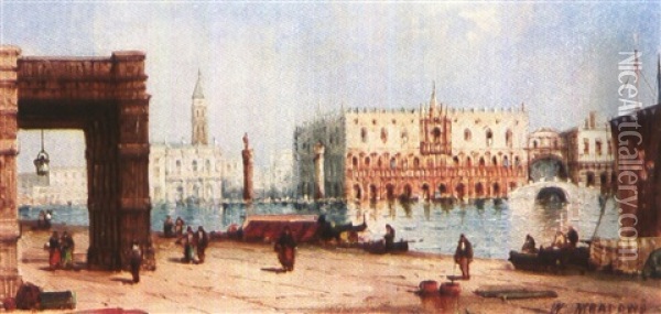 Venedig - Der Canal Grande Mit Blick Auf Bibliothek, Piazetta Di San Marco Und Dogenpalast Oil Painting - William Meadows