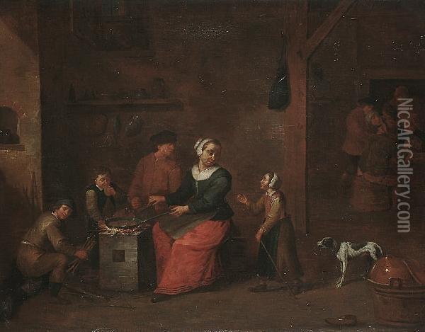 A Peasant Family In An Interior Oil Painting - David The Younger Teniers