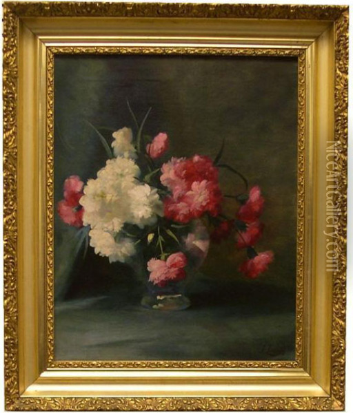 Still Life With Vase Of Pink And White Carnations Oil Painting - Frederick M. Fenety