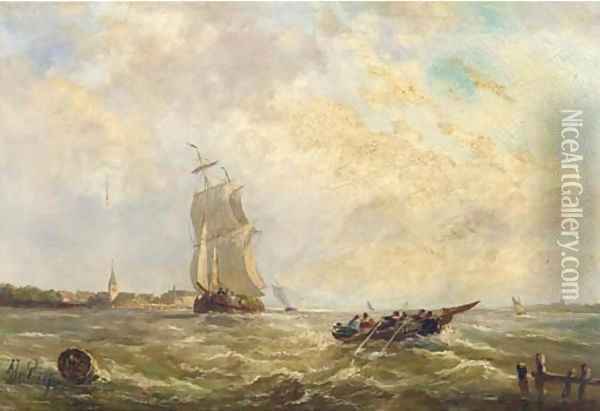 Sailing activities in a river estuary Oil Painting - Albert Jurardus van Prooijen