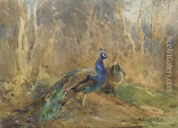 Peacocks Oil Painting - Mildred Anne Butler