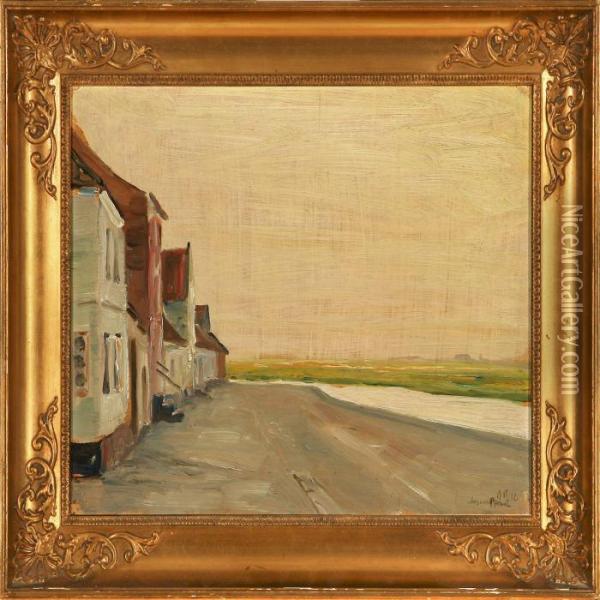 At The Harbour In Ribe, Western Jutland Oil Painting - Johan Gudmann Rohde
