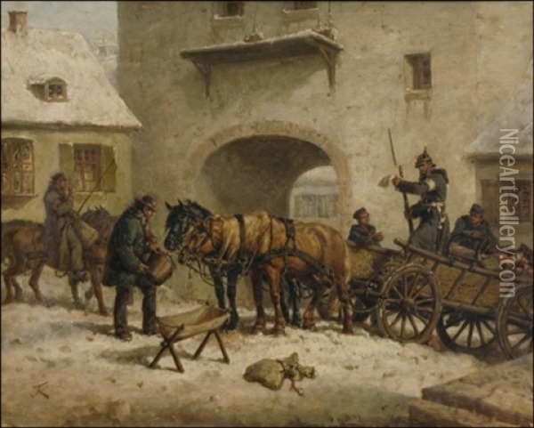 Sotilaita Kaupungissa Oil Painting - Friedrich Kaiser