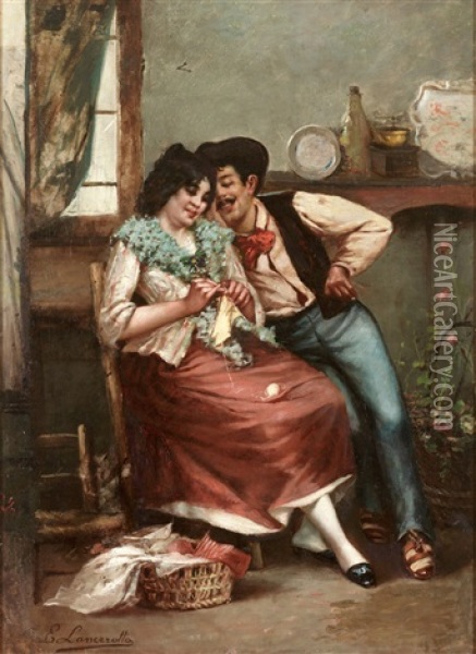 Turtelndes Paar In Der Guten Stube Oil Painting - Egisto Lancerotto