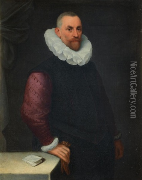 Portrait Of A Gentleman, Three-quarter-length Oil Painting - Cesare Aretusi