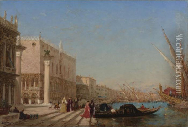 Steps To Saint Mark's Venice Oil Painting - Felix Ziem