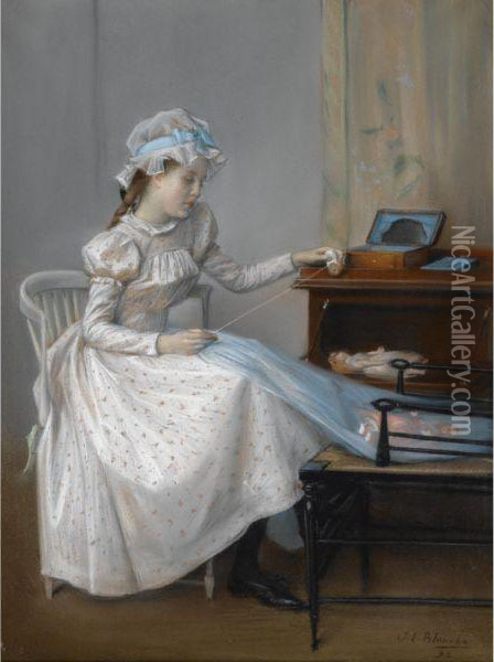 Fillette A La Bobine De Fil Oil Painting - Jacques-Emile Blanche