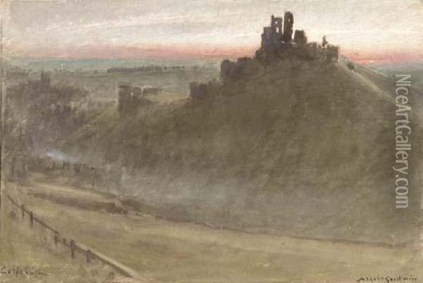 Corfe Castle At Sunset Oil Painting - Albert Goodwin