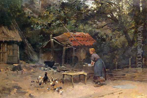 The Chicken Run Oil Painting - Emile Charles Dameron