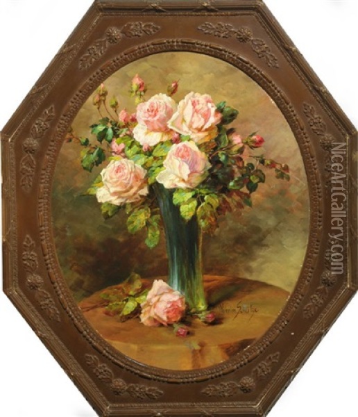 Stilleben Mit Rosen In Einer Vase Oil Painting - Wilhelm Schuetze