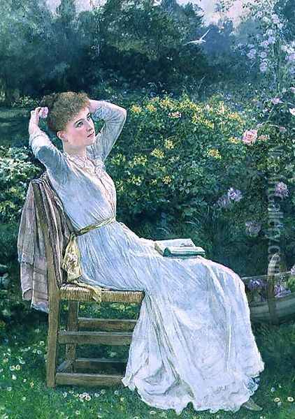 Summertime portrait of the artists wife Hannah Oil Painting - Edward Killingworth Johnson