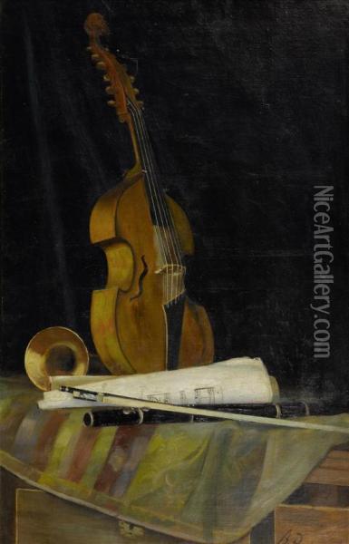 Still Life With Violin Oil Painting - Alfred Rehfous