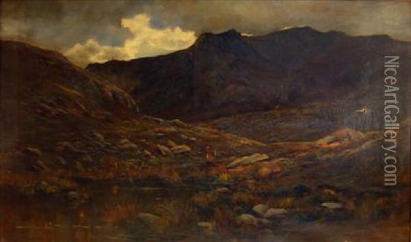 Figures In A Rocky Landscape Oil Painting - E. Burger