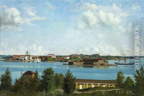 Helsinki, View From Kaivopuisto Towards Suomenlinna Fortress Oil Painting - Felix Frang-Pahlama