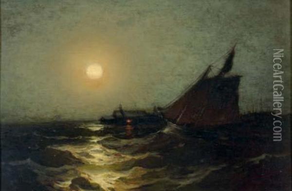 Boating Under The Full Moon Oil Painting - Frank Knox Morton Rehn