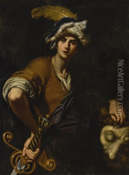 David With The Head Of Goliath Oil Painting - Girolamo Buratti