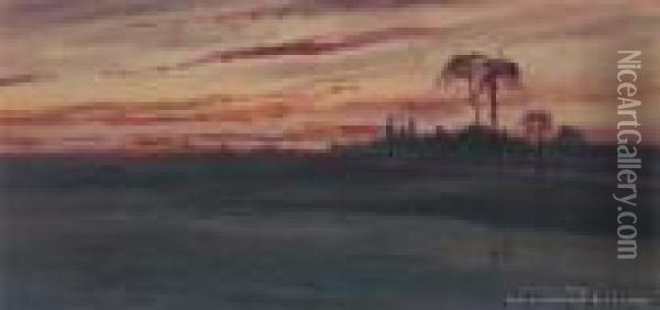 Oasis At Sunset Oil Painting - Blythe Fletcher