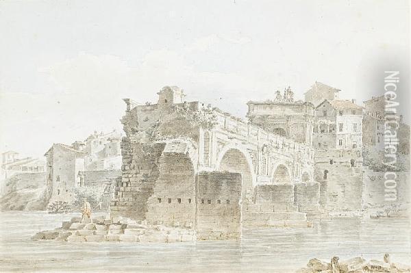 Ponte Milvio, Rome Oil Painting - Nicholas Pocock