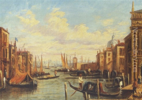 Bade Og Gondoler Pa En Kanal I Venedig Oil Painting - James Holland