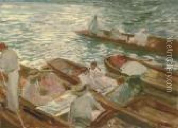 Punts At Henley Oil Painting - Jacques-Emile Blanche