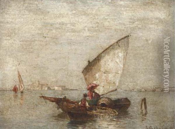 Trading Vessels On The Lagoon, Venice; And Another Similar Oil Painting - Jacob Gehrig
