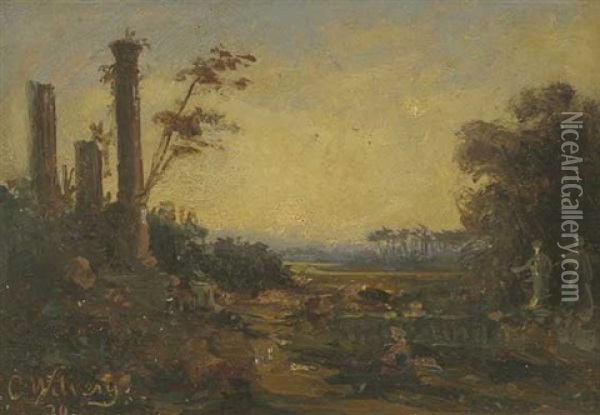 Ital. Landschaft Mit Antiken Saulen U. Fig. Staffage Oil Painting - Christian Wilberg