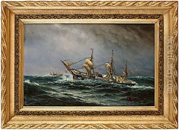 Fartyg I Storm Oil Painting - Herman Gustav af Sillen