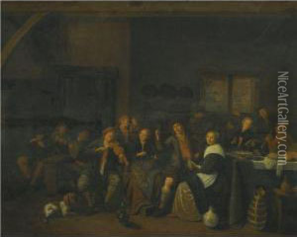 A Tavern Interior With Numerous Peasants Making Music And Merrymaking Oil Painting - Jan Miense Molenaer