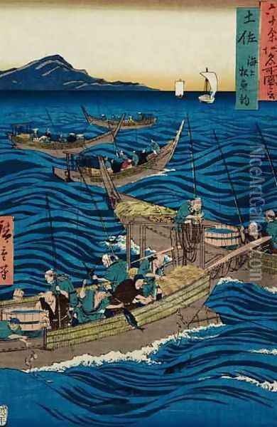Fishing for Bonito Tosa Province from Famous Places of the Sixty Provinces Oil Painting - Utagawa or Ando Hiroshige