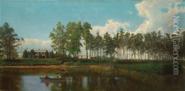 Fishing On The Charles River, Maryland Oil Painting - Hugh Bolton Jones