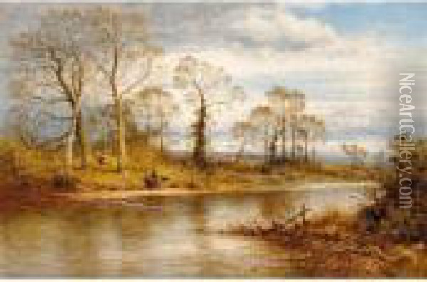 An English River In Autumn Oil Painting - Benjamin Williams Leader