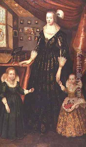 Anne Erskine Countess of Rothes and her daughters Lady Margaret and Lady Mary Leslie Oil Painting - George Jamesone