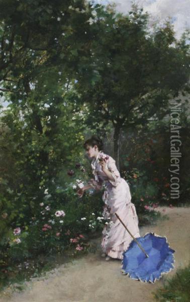 In The Rose Garden Oil Painting - Philippe Jacques Linder