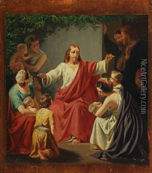 Christ Blessing The Little Children Oil Painting - August Carl Vilhelm Thomsen